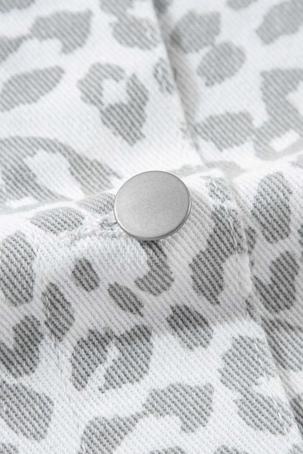 White Leopard Printed Flap Pocket Denim Jacket - Love Salve